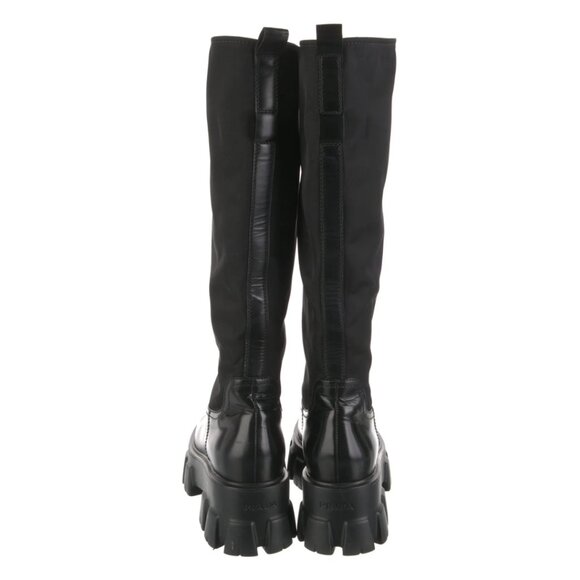 PRADA Monolith Re Nylon Gabardine Knee High Boots With Pouch Size 7 Black Punk - Picture 4 of 9
